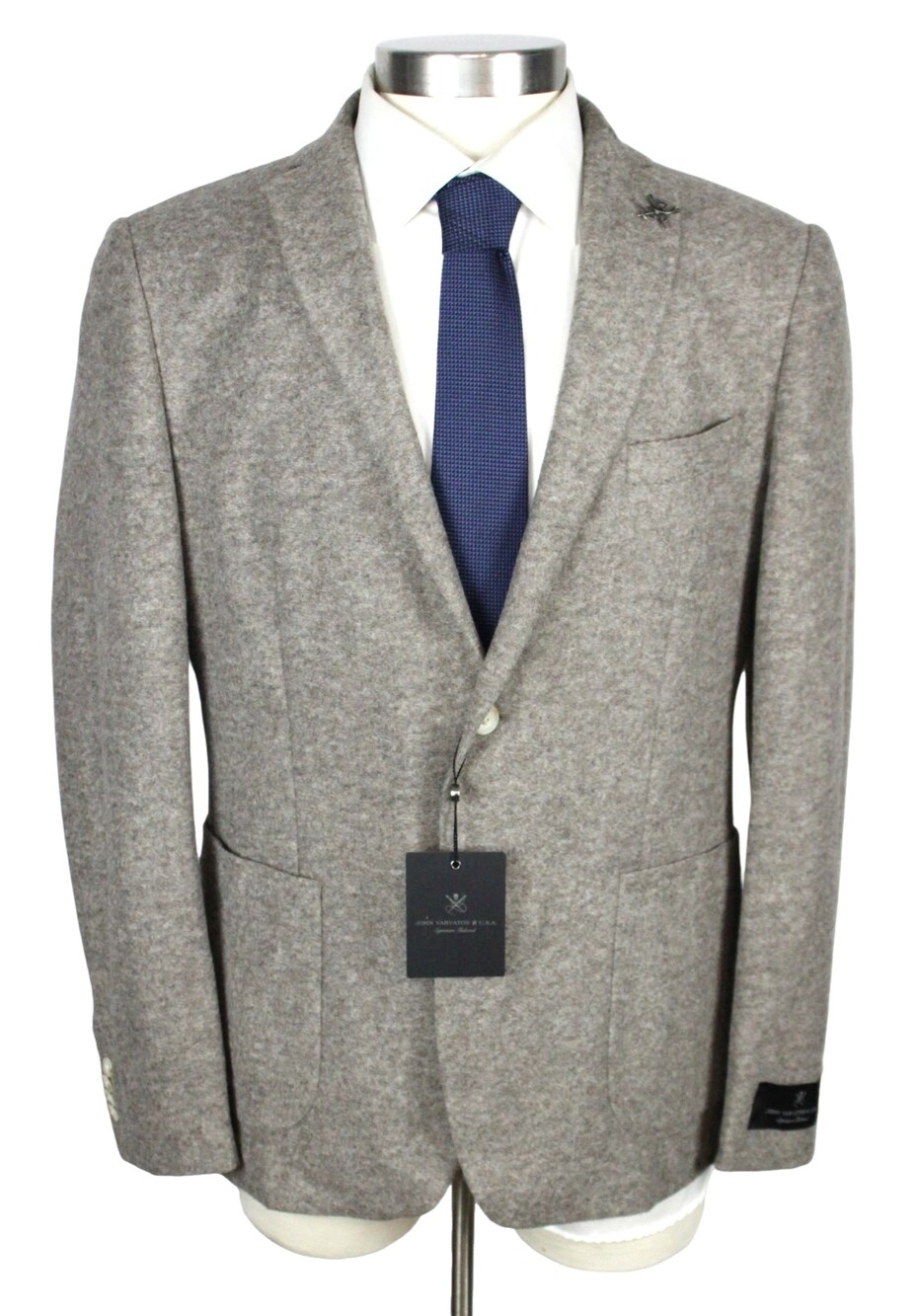 John Varvatos Varick Sport Coat Mens 44 R Oatmeal Flannel Wool Blend Slim Fit